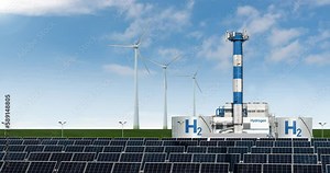 Hydrogen factory concept. Hydrogen production from renewable energy sources