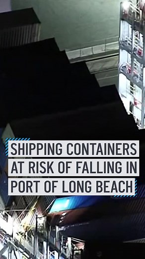 More than two dozen cargo containers were lost overboard in rough seas and more are at risk of falling into the water in the Port of Long Beach. Video from NewsChopper4 showed some of the containers tilted and leaning on each other on the OOCL Sunflower. Thirty-two containers were lost at sea in a storm earlier this month when the ship encountered rough seas off Alaska, according to the U.S. Coast Guard. Fifty-seven more were damaged. Tap the link in bio for updates. #NBCLA
