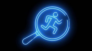 Download magnifying glass icon and running person icon with neon effect for free