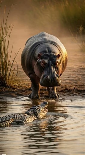 Hippo Had Enough—One Charge Sends the Crocodile Away