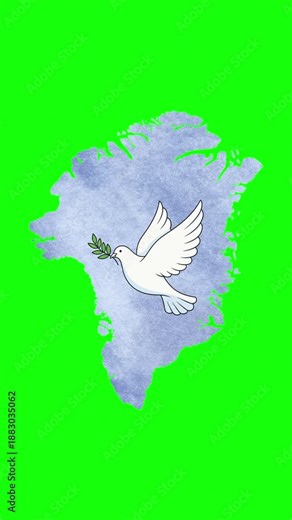 Symbol of Hope and Peace Featuring White Dove with Olive Branch on Greenland Map