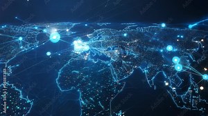 Global Digital Network Animation with Data Nodes and Connections