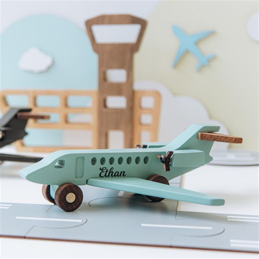 Wooden Toy Plane With Name Sensory Activity Toys Handmade Custom Airplane Christening Gift Montessori Toys for Toddlers Kids Pretend Play - Etsy
