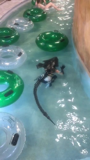 Xenomorph Queen’s swim down the lazy river #cosplay #xenomorph #alien #scifi #horror