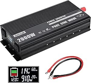 Amazon.com: Jamesin Pure Sine Wave Inverter, 2000W, Peak Power 4000 W, 12V DC to 110/120V AC, with LED Display and 2 AC Outlets, Suitable for Home, Truck, Car,RV Car, Home Solar System : Automotive