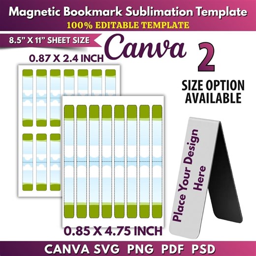 Magnetic Bookmark Canva Templates, Double-sided Sublimation SVG Cut File, Drag & Drop Layout DIY Printable Bookmark Templates Canva Editable - Etsy