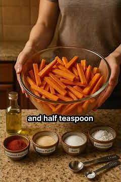 Crispy Sweet Potato “Fries” + Tangy Harissa Yogurt