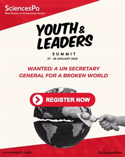 🔴 YLS 2026 | Last chance to REGISTER! 📆 27-28 January 2026 📍 Amphitheatre Boutmy, Sciences Po Campus - 27, rue Saint Guillaume ⚡ Don’t miss the PSIA flagship event and take part in insightful debates with world leaders! Check out the Youth & Leaders Summit programme and join us for 2 days of in-depth conversations on international cooperation! This year’s edition launches a global lookout: “Wanted: A UN Secretary General for a Broken World.” 📲 Register today through the link in BIO! #PSIASci