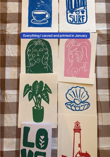 January kept me busy but I was still able to create 9 block carvings that I’m really proud of! #linocut #artclub #mailclub #blockprint #linoprint