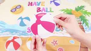 Pasimy Summer Bulletin Board Decorations Set Beach Tropical Hawaiian Classroom Decorations Have a Ball This Summer Flip Flop Palm Paper Cutouts Borders for School Teacher Office(Beach Ball)