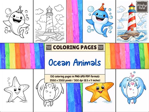 Ocean Animals Coloring Pages | 130 Printable Pages | PNG/JPG/PDF Format | for Kids and Adults | Digital Download | 8.5x11 Inches - Etsy Australia