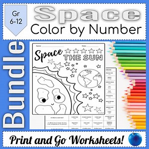Astronomy Color by Number Space Activity Worksheets Bundle Set