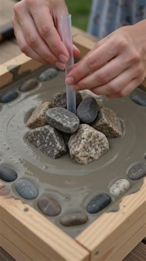 DIY Cement Pebble Tabletop Fountain 🌊🪨 Easy Mini Water Fountain #Shorts #DIY #CementCraft