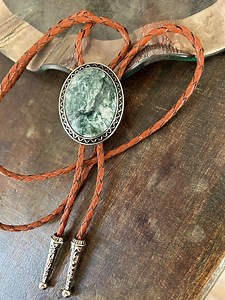 Sage Green Stone Bolo Tie: Leather Cowboy Necktie, Southwestern Style - Etsy