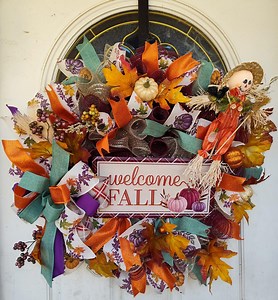 Welcome Fall Deco Mesh Wreath Welcome Fall Wreath With Pumpkin & Scarecrow Accent - Etsy