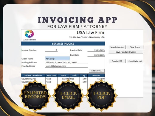 Law Firm Invoice Template | Legal Billing Spreadsheet | Attorney Billing App - Etsy
