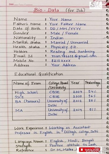Biodata format l How to write biodata for job l how to write a CV l Curriculum vitae l Biodata