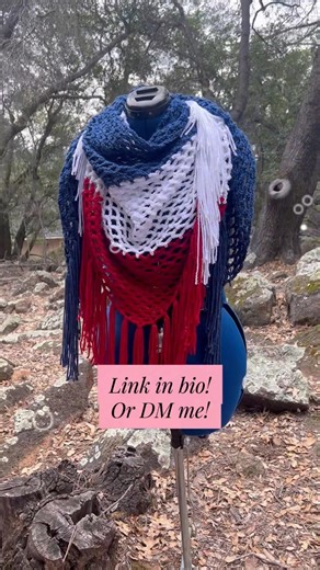 Red White & Blue Crochet Shawl 🇺🇸 Light & Airy Triangle Shawl with Sparkle Yarn