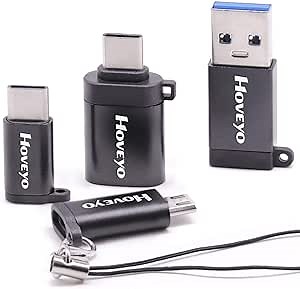 USB Type C Adapter,HOVEYO 4Pack Micro USB to USB C Adapter,USB Type C to USB-A, USB C to USB 3.0 Adapter,for iphone8 MacBook Samsung S9 S8 Plus Google Pixel 2 XL and More Black