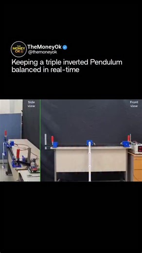 The Money Ok on Instagram: "Triple Inverted Pendulum — Real-Time Transition Control This video demonstrates real-time control of a triple inverted pendulum, one of the most challenging benchmark problems in control engineering. The system smoothly transitions between all eight equilibrium points while maintaining stability throughout each maneuver. Running at a 1 millisecond sampling rate, the control loop highlights the speed, precision, and reliability of modern real-time control systems. Ever