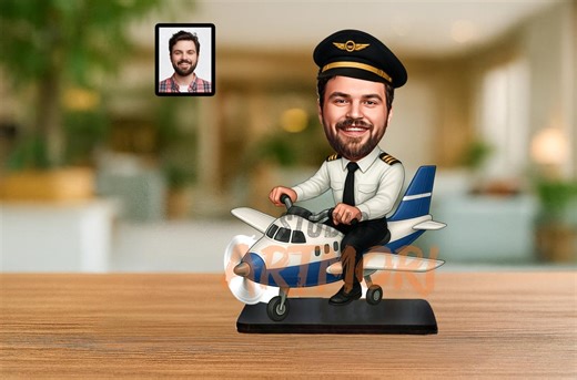 Custom Pilot Caricature From Photo, Wooden Figurine or Keychain, Airline Pilot Retirement or Graduation Gift for Women or Men - Etsy