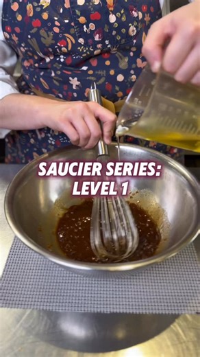 Institute of Culinary Education on Instagram: "Why does oil and vinegar never seem to mix? It’s all about emulsification, one of the first techniques every saucier learns 👩‍🍳 @_samthechef demonstrates how to combine these ingredients in our Level 1 sauce: a classic balsamic vinaigrette. Once you nail this, you’re ready to level up 💪 Learn the science behind it (and grab the full recipe) on our blog - link in bio! 📲 . . #Saucier #CookingTips #CulinaryEducation #Bal