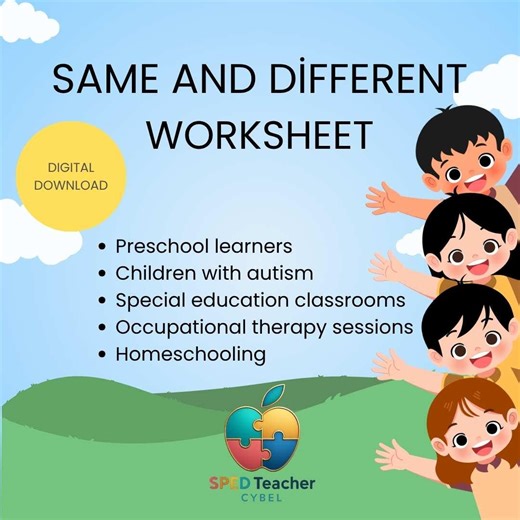 Same and Different Worksheets for Preschool, Autism Visual Discrimination (PDF) - Etsy