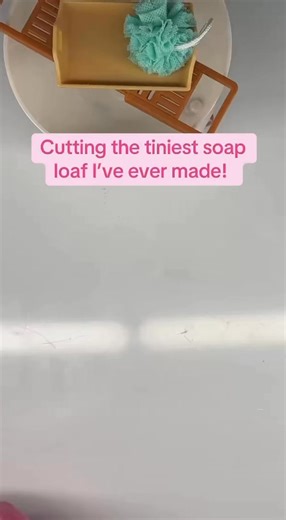 You guys… this is the tiniest "soap" loaf l've ever made & cut! It's from MGA's Mini Verse "Make it Mini Spa" collection. As as professional soapmaker of 10 years, I am OBSESSED! Eek! 😍🫧🧼🩷 #miniature #soapmaking #soapcutting #DIY #miniverse | Ashley Reed