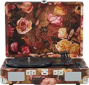 Crosley CR8005F-FL Cruiser Plus Vintage 3-Speed Bluetooth in/Out Suitcase Vinyl Record Player Turntable, Floral