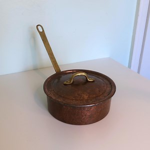 Antique Copper Saucepan With Brass Handle and Lid | Vintage French Copper Cookware - Etsy