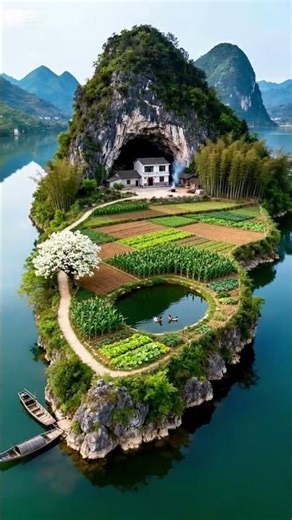 A Hidden Self-Sustaining Village Inside a Mountain Island