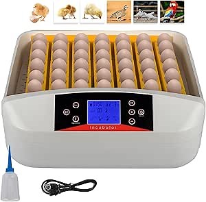 Egg Incubator Fully Automatic Digital 56 Eggs Poultry Hatcher Machine Breeder Temperature Control Auto Turning Hatching Chicken Duck Goose Quail Birds Amebee Gift Set for Kids (White 56 Eggs)