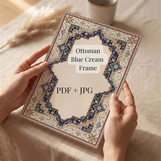 Navy Arabesque Border Frame, Iznik Floral Arch, Luxury Certificate Template, 300DPI Print Ready PDF JPG, Instant Digital Download, A3 A4 - Etsy