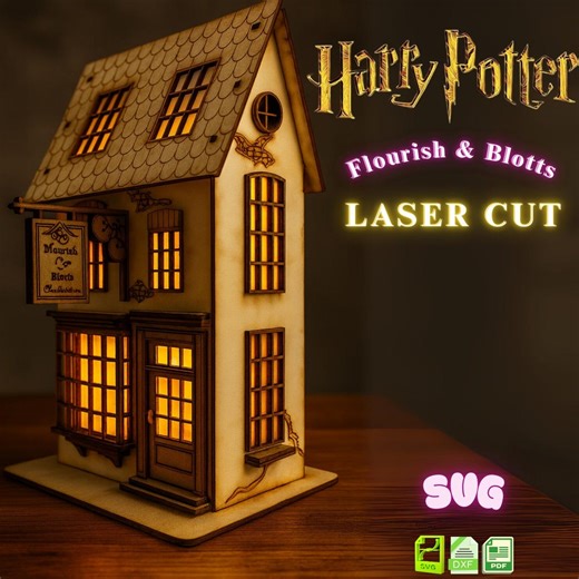 Flourish & Blotts Bookstore: Harry Potter Diagon Alley Laser Cut File (SVG, DXF, PDF) - Etsy
