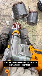 159K views · 1K reactions | Quick and easy dismantling of an old AC compressor using a grinder and chisel. Watch how smoothly it comes apart for scrap and metal recovery. Perfect for recycling and workshop use! ♻️ #ACCompressor #ScrapWork #MetalRecovery #Recycling #ScrapYard #ToolWork #GrinderPower #DIYMetal #FastAndEasy #ScrapBuyerUAE #usa #230k | Scrap Buyer UAE | Facebook