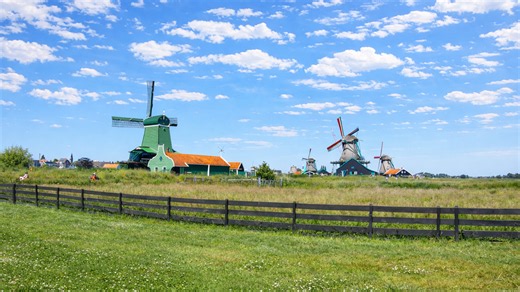 Scenic walk around the historic windmills of Holland (4K)