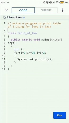 write a program to print table of 2 using for loop in java. #shorts #shortsvideo #youtubeshorts