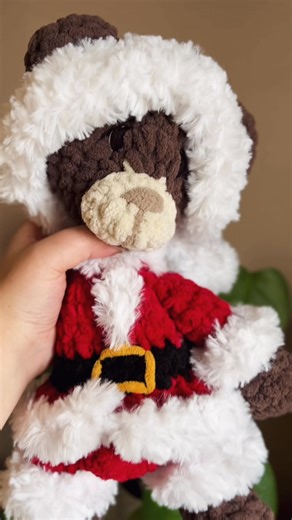 Santa Bear ❤️🧸 We are officially one month away ‘til Christmas! I’ve been so excited to show you my most festive creation of the year - meet Santa Bear! I’ve left his body unstuffed in crochet snuggler style, so he’s ready for all of the little (and big!) cuddles ❤️ Coming very soon to Makers Market Mall YYC 🎅🏻 Crochet Pattern by @loopstoloveys | The Alpine Stitch