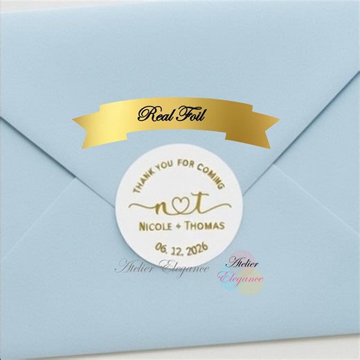 Foil Label, Round Labels, Thank You for Coming Label, Any Name Date Initials, Custom Label Stickers, Customized, Wedding, Gold Foil, 4a - Etsy