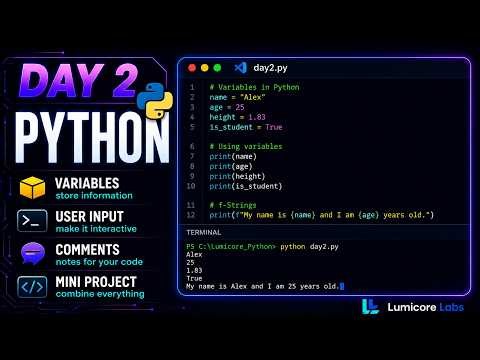 Python Variables, Input & Comments Explained (Lumicore Labs - Day 2)