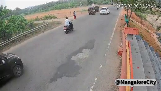 🚨 CCTV captures a shocking accident in Bantwal: A 48-year-old woman was hit by a car while crossing the Melkar–Mudipu highway at Dasaragudde.The impact flung her several feet. She is hospitalized in Mangalore and police have registered a case.
