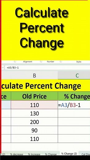 How to Calculate Percentage (%) Change in Excel #calculate #percentchange #excel #shorts #short #fy