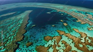 Wide aerial view of rare pristine clear water diving conditions and smooth sea at the Great Barrier Reef, 4K Ultra HD resolution High-Quality animation video Stock Video