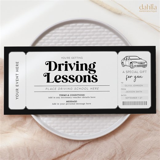 Driving Lesson Gift Voucher, Editable Driving School Gift Certificate Printable, Voucher Ticket, Teen Gift Idea Learn to Drive, Any Occasion - Etsy UK