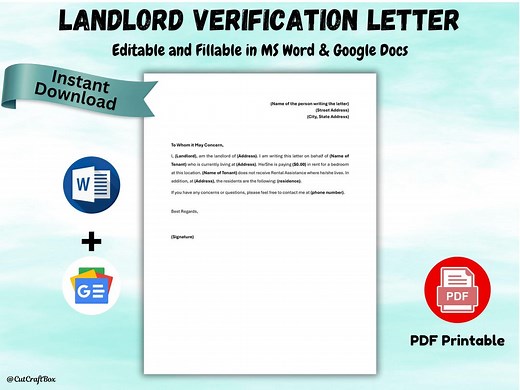 Landlord Rent Verification Letter Template: Editable Rental Proof (digital Download) - Etsy