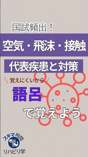 【語呂で覚える国試】空気・飛沫・接触感染の代表疾患と対策を語呂で一発暗記！#理学療法士国家試験 #作業療法士国家試験 #理学療法士 #作業療法士 #基礎 #臨床 #臨床実習 #感染対策 #感染予防