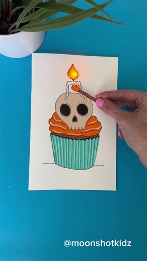 DIY “Skull cupcake” interactive light-up card. Easy and fun paper circuit project for beginners. You will need: - LED diode - Conductive copper tape - Coin cell battery 3v (CR2032) - Reed Switch (normally open) - Magnet (neodymium) - Paper - Tracing paper - Markers Warning: this project should be done under adult supervision. Order supplies here: https://www.amazon.com/shop/moonshotkidz #stem #stemlearning #stemeducation #stemteacher #stemactivities #science #papercircuit #papercraft #crafts #wo