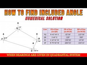 How to Calculate Included Angle when bearings are given in Quadrantal system | Numerical Solution