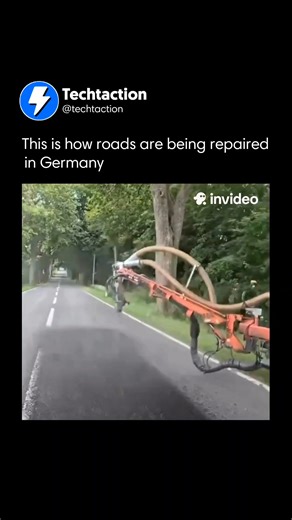 Interesting Tech Videos!🎬 on Instagram: "German Jet Patcher repairing potholes in seconds, using a single operator to spray bitumen emulsion, add aggregate, and compact it in one seamless pass. The result is a smooth, clean surface completed almost instantly, leading viewers to compare its speed to the UK’s slow, cone-filled roadworks. The method appears efficient and cost-effective, sparking admiration online. However, experts warn that spray-injection patching mainly seals the surface and doe