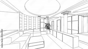 illustration of an outline sketch of a interior.
